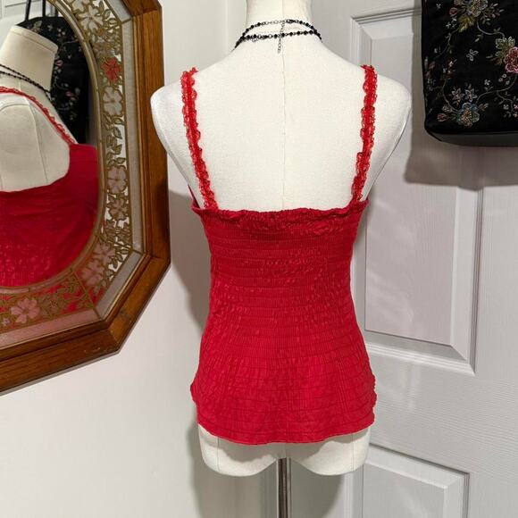 VTG Y2K Clk Clk Clk Red Lace Up Ruffle Lace Smocked Bustier Top w Padding S - Picture 5 of 8